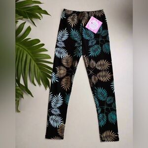 Small NEW Girls Tropical Leaf Print Leggings Soft Yoga Pants Tights